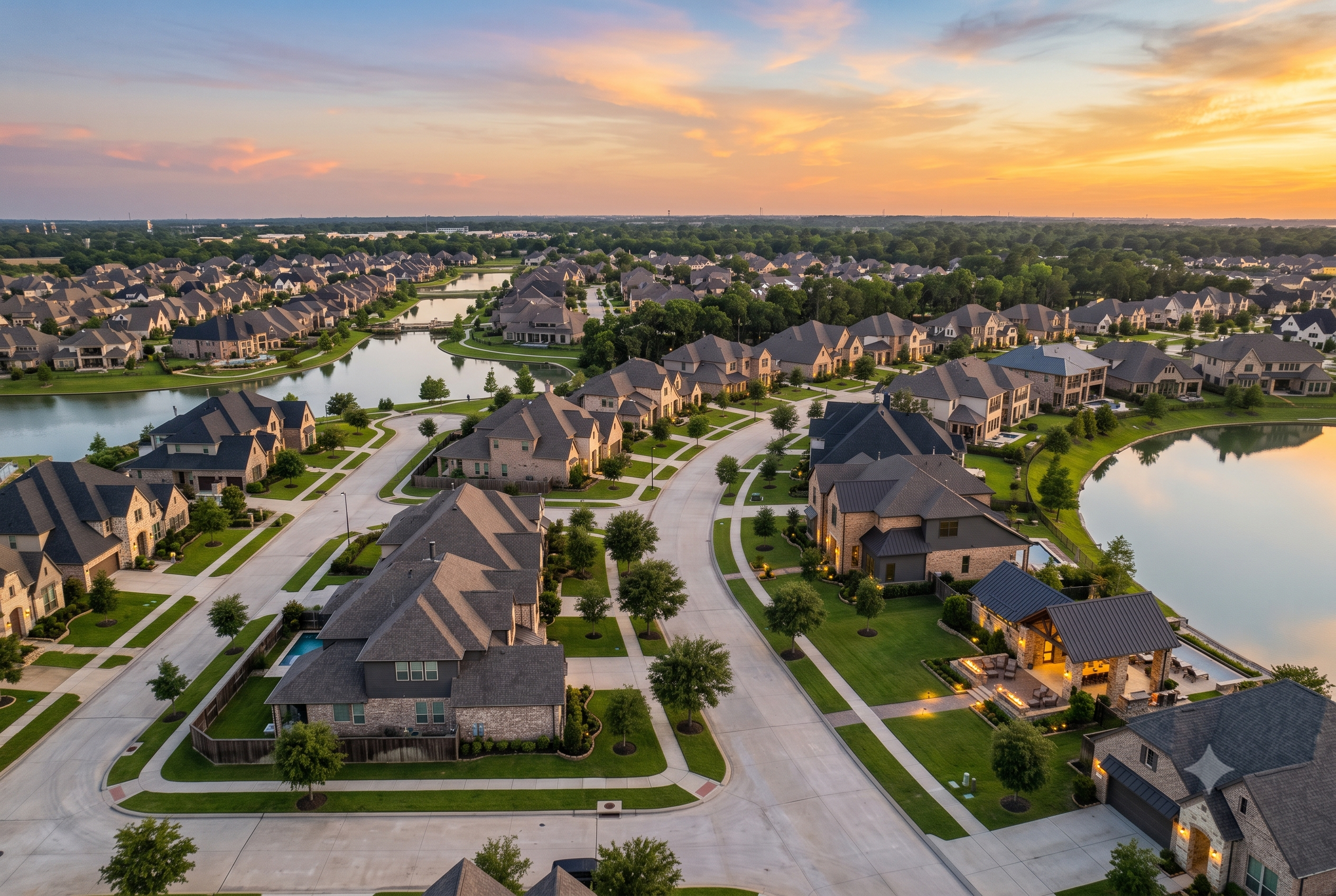 Master-planned community with lake and walking trails in the Greater Houston area